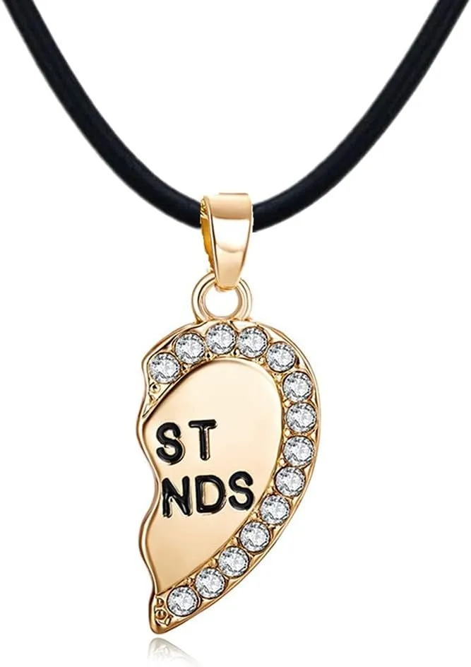 ODETOJOY Best Friends Necklace for 2 BFF Broken Heart Necklace Rhinestone Bestfriends Engraved Letters Pendant