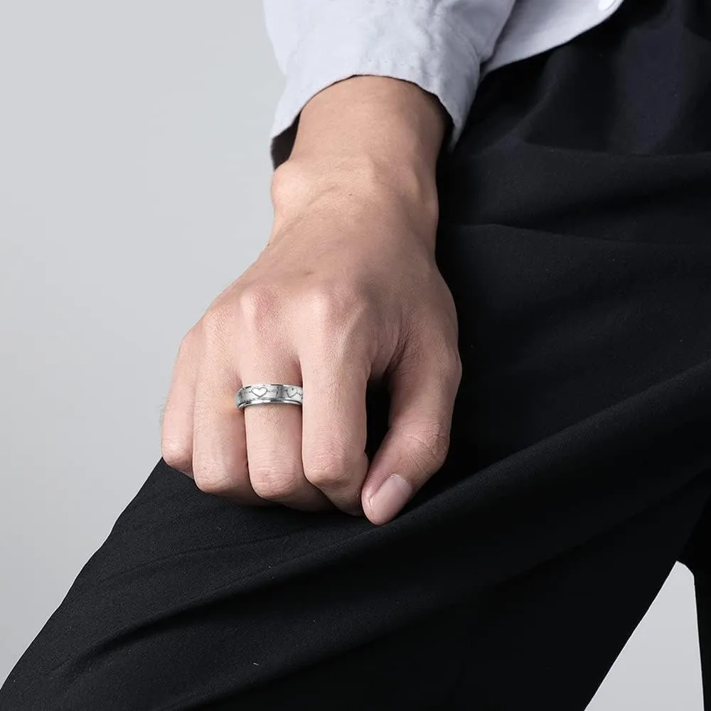 OIDIMS Heartbeat ECG Fidget Rings for Women Men Spinner Anxiety Stress Relief Stainless Steel Stacking Middle Finger Band Couple Wedding Matching Anniversary Valentine's Day Jewelry Gifts Birthday