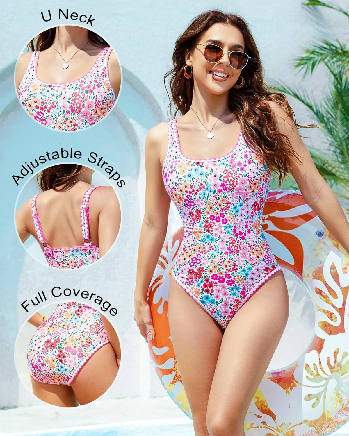 One Piece Swimsuit Women Tummy Control Modest Swim Suits Floral High Cut Bathing Suits for Teens Swimwear 2025