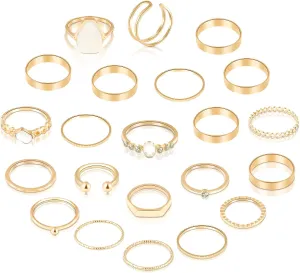 ONESING 18-31 Pcs Knuckle Rings for Women Stackable Rings Sets Vintage Joint Finger Rings Gold Rings Set for Women Men Hollow Carved Flowers Crystal Rings