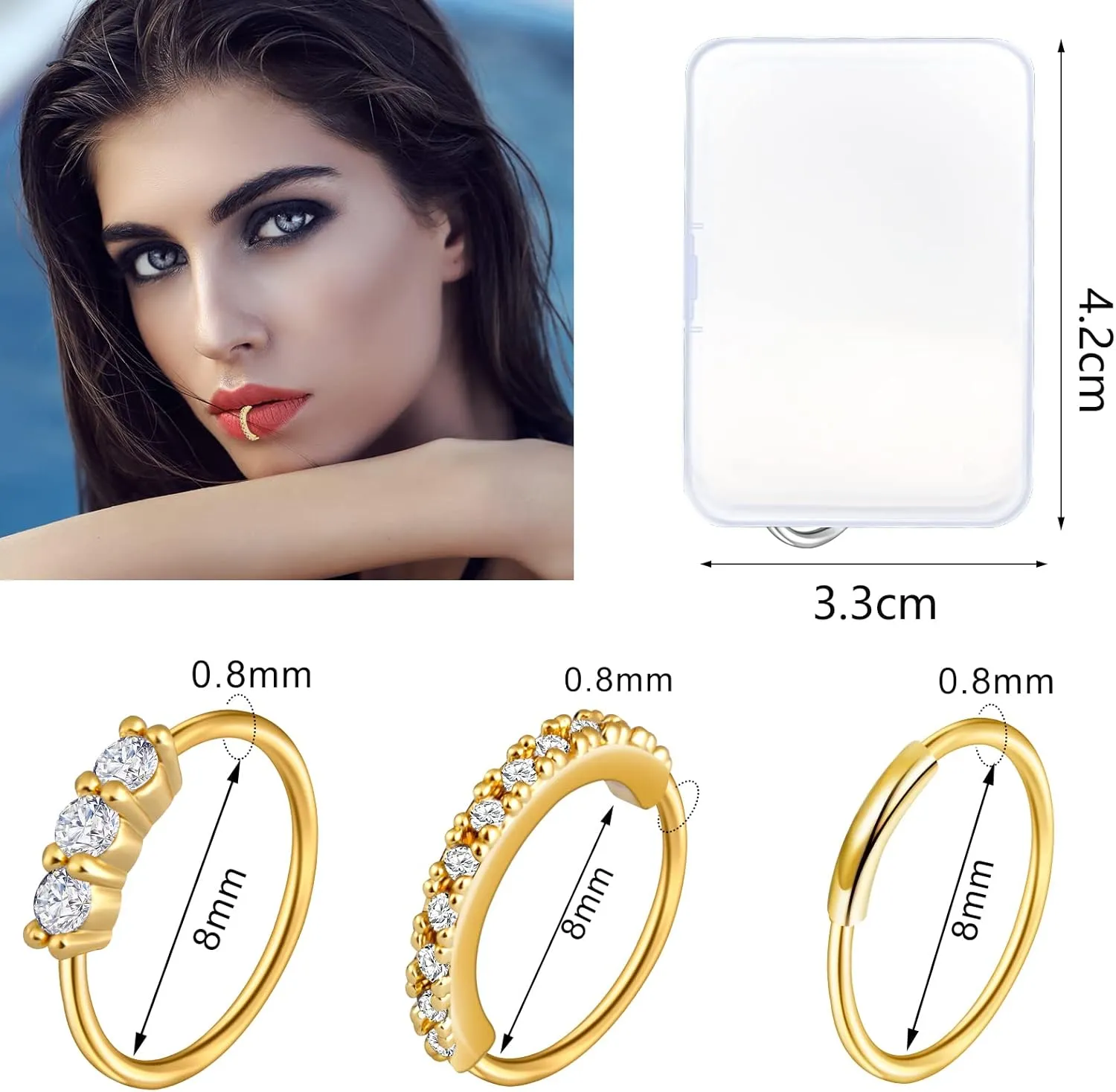 ONESING 23-40 Pcs Gold Nose Rings & Studs - 18G & 20G Nose Piercing Jewelry - L Shape, Hoop & Screw Body Jewelry for Women & Men