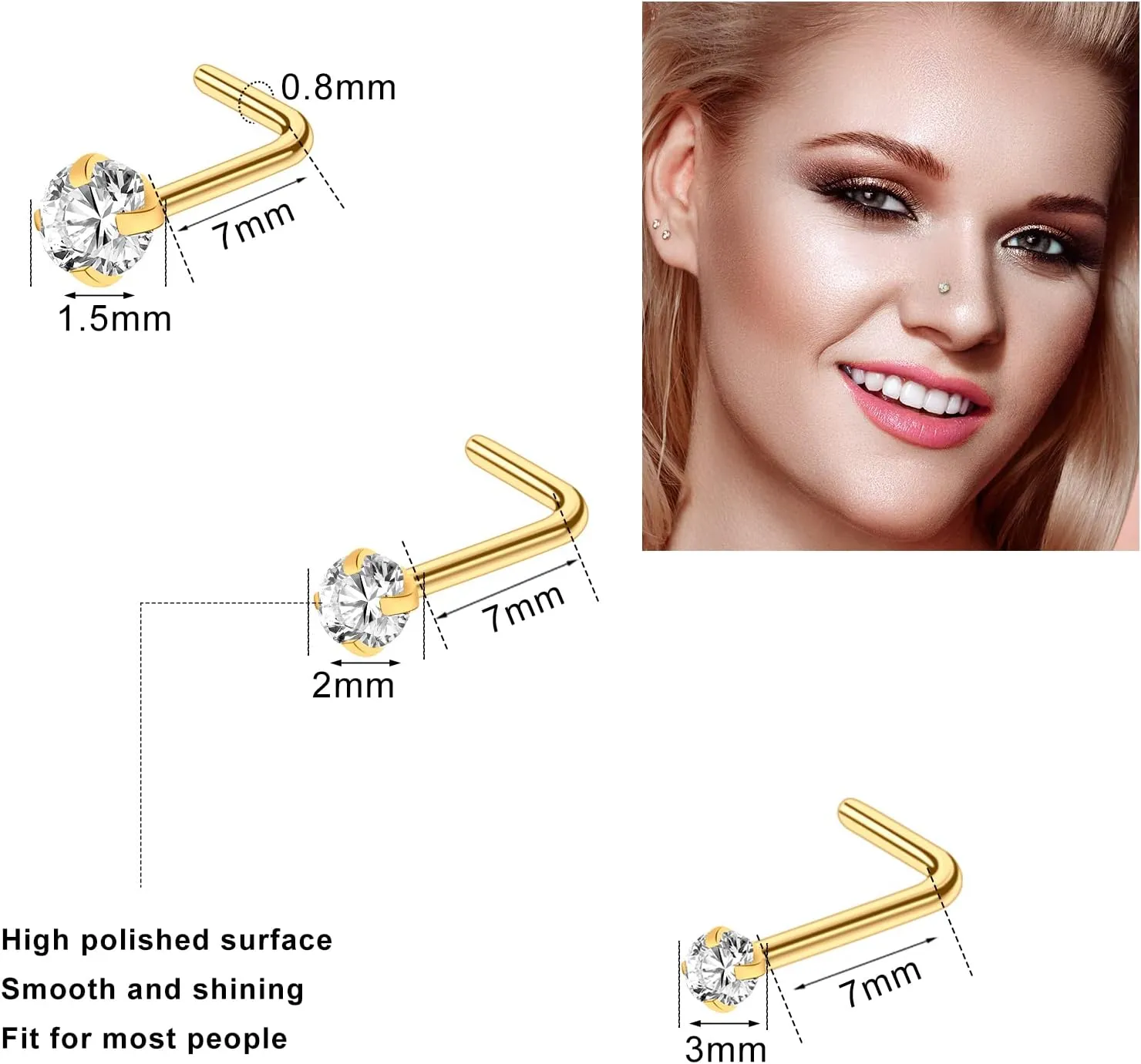 ONESING 23-40 Pcs Gold Nose Rings & Studs - 18G & 20G Nose Piercing Jewelry - L Shape, Hoop & Screw Body Jewelry for Women & Men