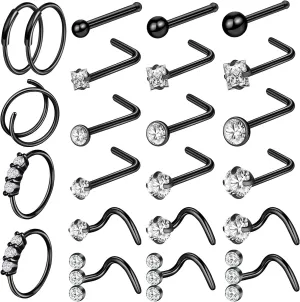 ONESING 35-70 PCS 18G 20G Nose Rings for Women & Men - Gold Hoops, L Shape, Studs & Screw - 316L Surgical Stainless Steel