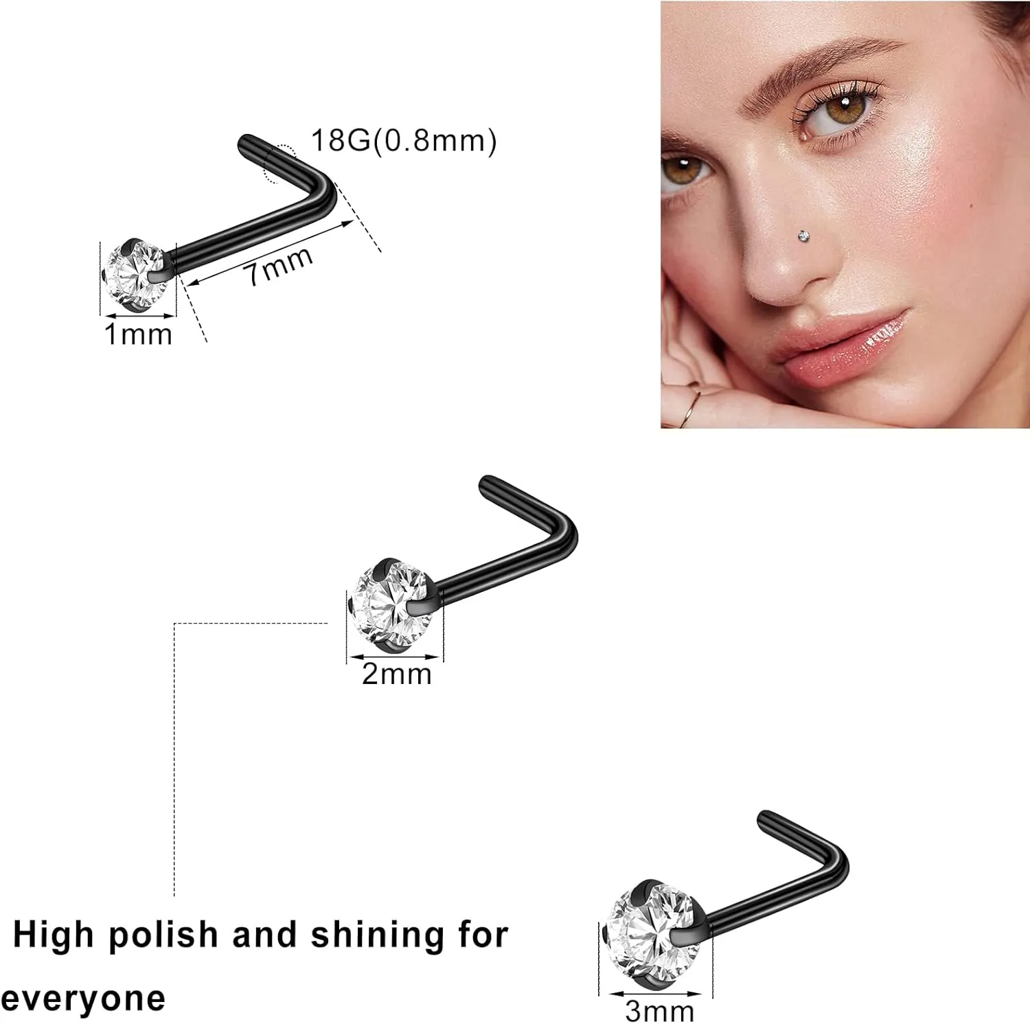 ONESING 35-70 PCS 18G 20G Nose Rings for Women & Men - Gold Hoops, L Shape, Studs & Screw - 316L Surgical Stainless Steel