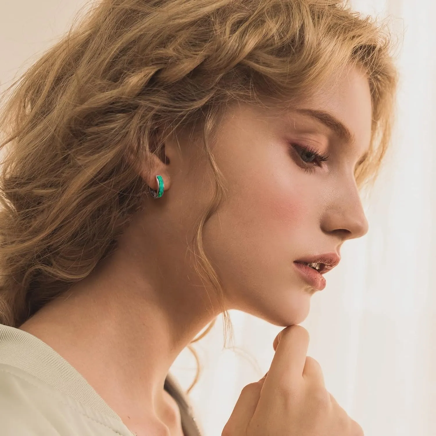 Opal Stud Huggie Hoop Earrings: Hypoallergenic 14K Gold/Silver/Rose Gold Plated Small Hoop Earrings for Women Sensitive Ears