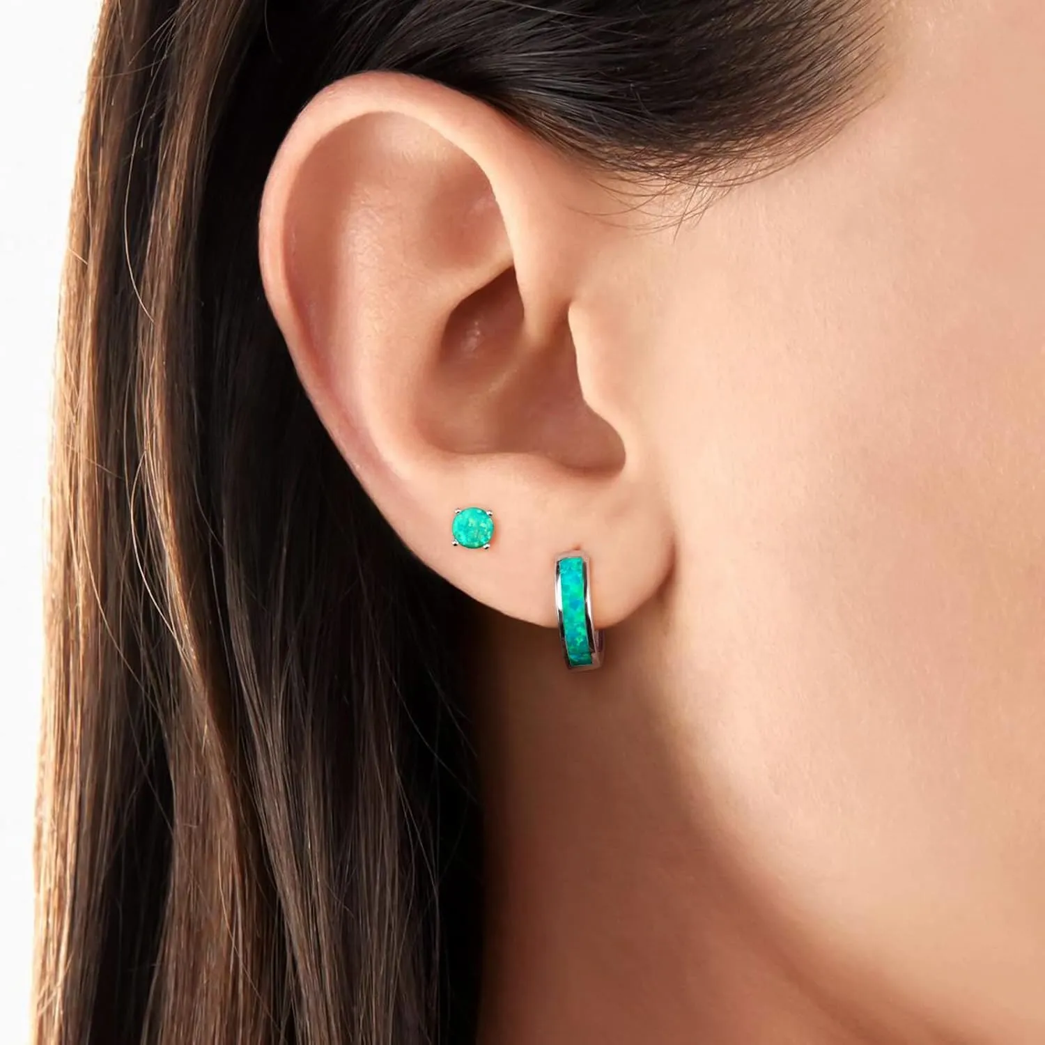Opal Stud Huggie Hoop Earrings: Hypoallergenic 14K Gold/Silver/Rose Gold Plated Small Hoop Earrings for Women Sensitive Ears