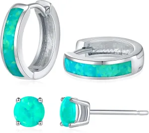 Opal Stud Huggie Hoop Earrings: Hypoallergenic 14K Gold/Silver/Rose Gold Plated Small Hoop Earrings for Women Sensitive Ears