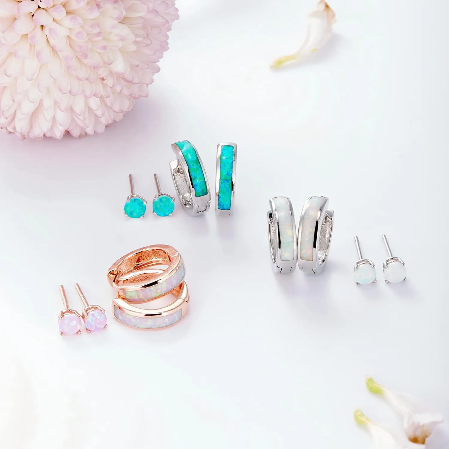 Opal Stud Huggie Hoop Earrings: Hypoallergenic 14K Gold/Silver/Rose Gold Plated Small Hoop Earrings for Women Sensitive Ears