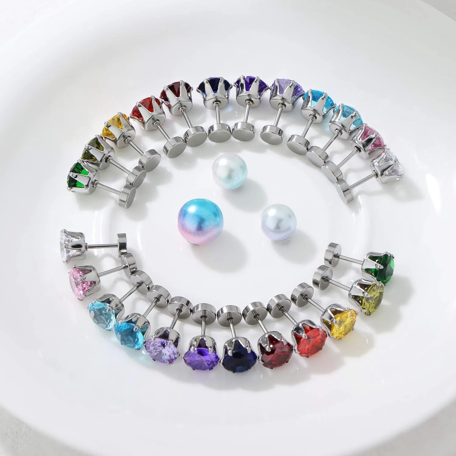 ORAZIO CZ Stud Earrings for Women Men Stainless Steel Cubic Zirconia Screwback Earrings Set