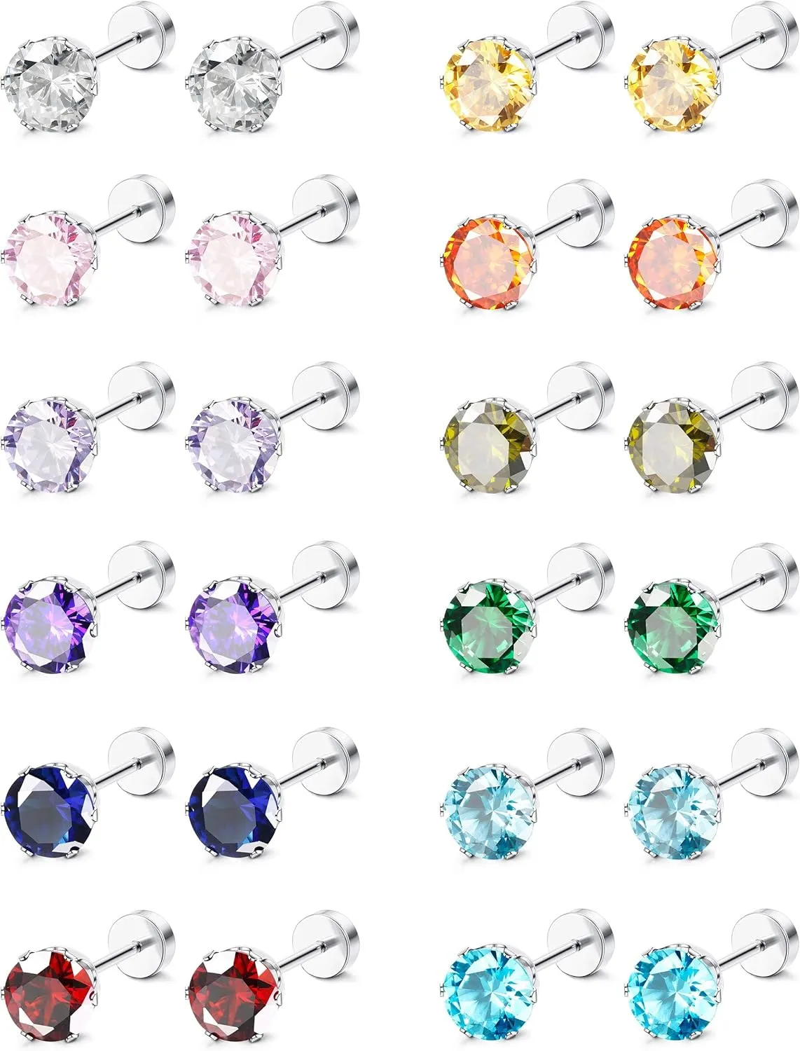 ORAZIO CZ Stud Earrings for Women Men Stainless Steel Cubic Zirconia Screwback Earrings Set