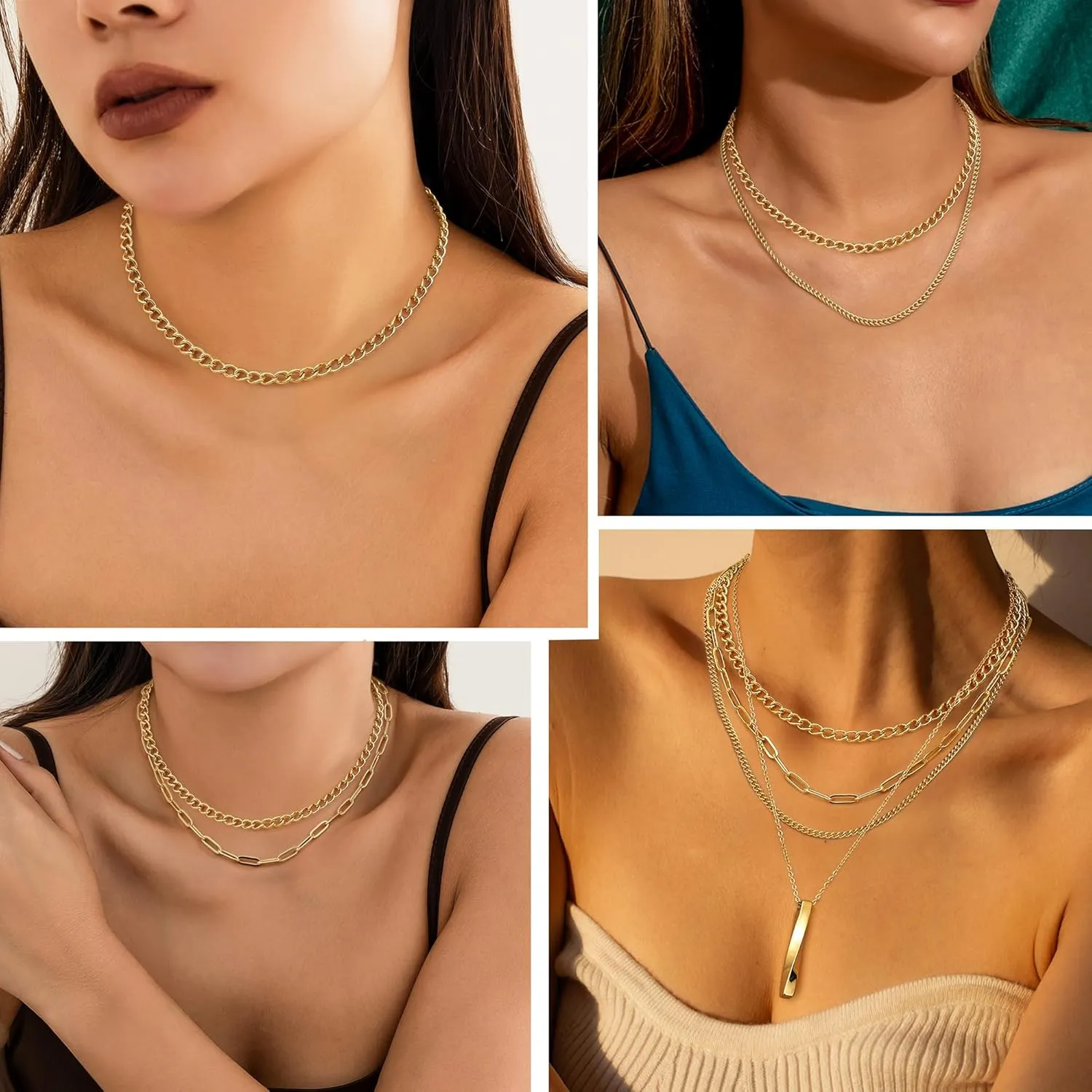 ORAZIO Layered Necklaces for Women,14K Gold Plated/Silver Stacked Necklaces for Women,Dainty Pearl Paper Clip Chain Pendant Choker Necklace Set Cute CZ Stackable Womens Necklaces Trendy Gold Y Necklace Jewelry Set Gift