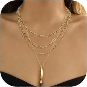 ORAZIO Layered Necklaces for Women,14K Gold Plated/Silver Stacked Necklaces for Women,Dainty Pearl Paper Clip Chain Pendant Choker Necklace Set Cute CZ Stackable Womens Necklaces Trendy Gold Y Necklace Jewelry Set Gift