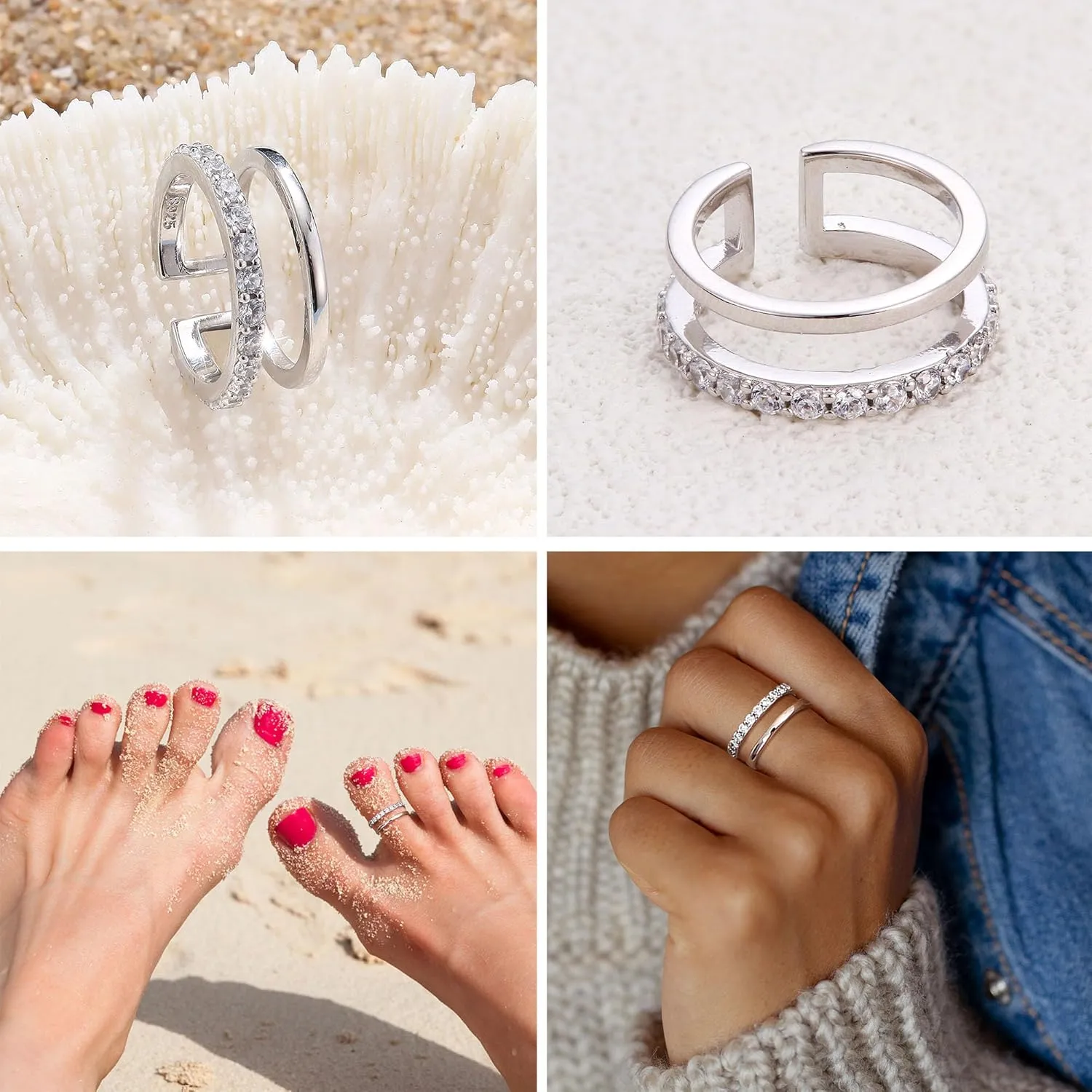 ORAZIO Toe Rings for Women,925 Sterling Silver Toe Rings Adjustable Toe Rings - CZ Flower Cross Twist Knot Opal Toe Ring Cuff - Open Womens Toe Rings Stylish Beach Band Ring Nail Rings Foot Jewelry for Summer