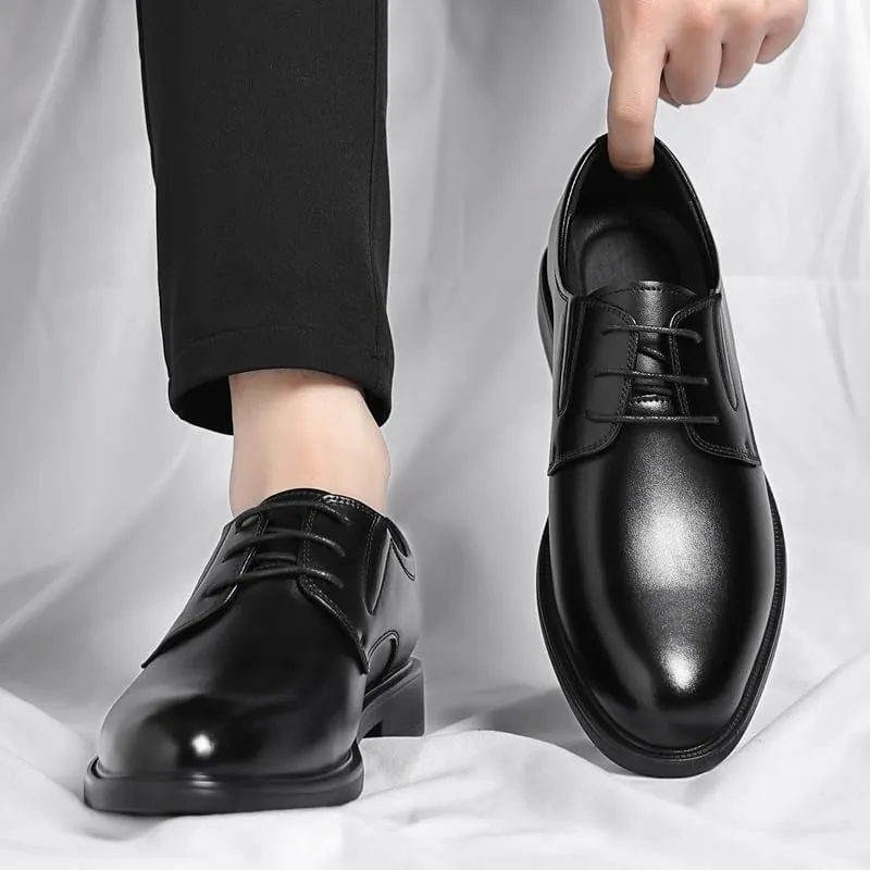 Oxford Shoes for Men Lace Up Round Toe Vegan Leather Solid Color Derby Shoes Low Top Non Slip Block Heel Slip Resistant Anti-Slip Prom