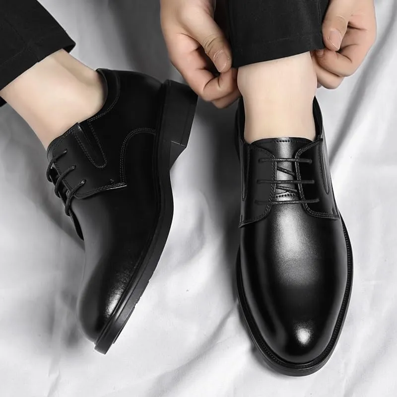 Oxford Shoes for Men Lace Up Round Toe Vegan Leather Solid Color Derby Shoes Low Top Non Slip Block Heel Slip Resistant Anti-Slip Prom