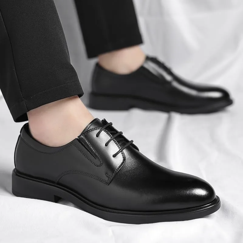 Oxford Shoes for Men Lace Up Round Toe Vegan Leather Solid Color Derby Shoes Low Top Non Slip Block Heel Slip Resistant Anti-Slip Prom