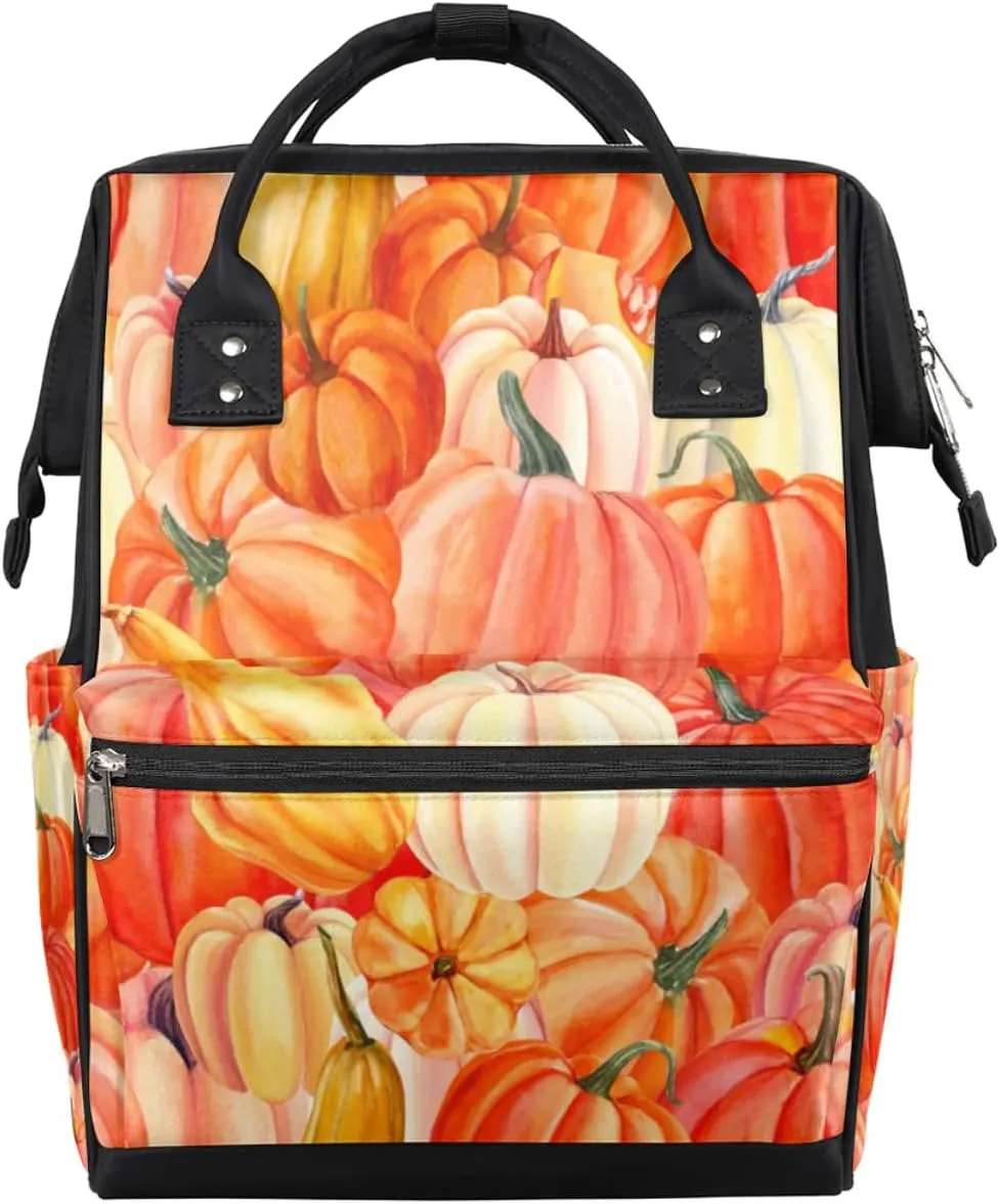 Painted Pumpkins Diaper Bag Tote Large Capacity Waterproof with Adjustable Shoulder Strap and Pram Straps Mommy Bag for Hospital Beach Weekender Travel