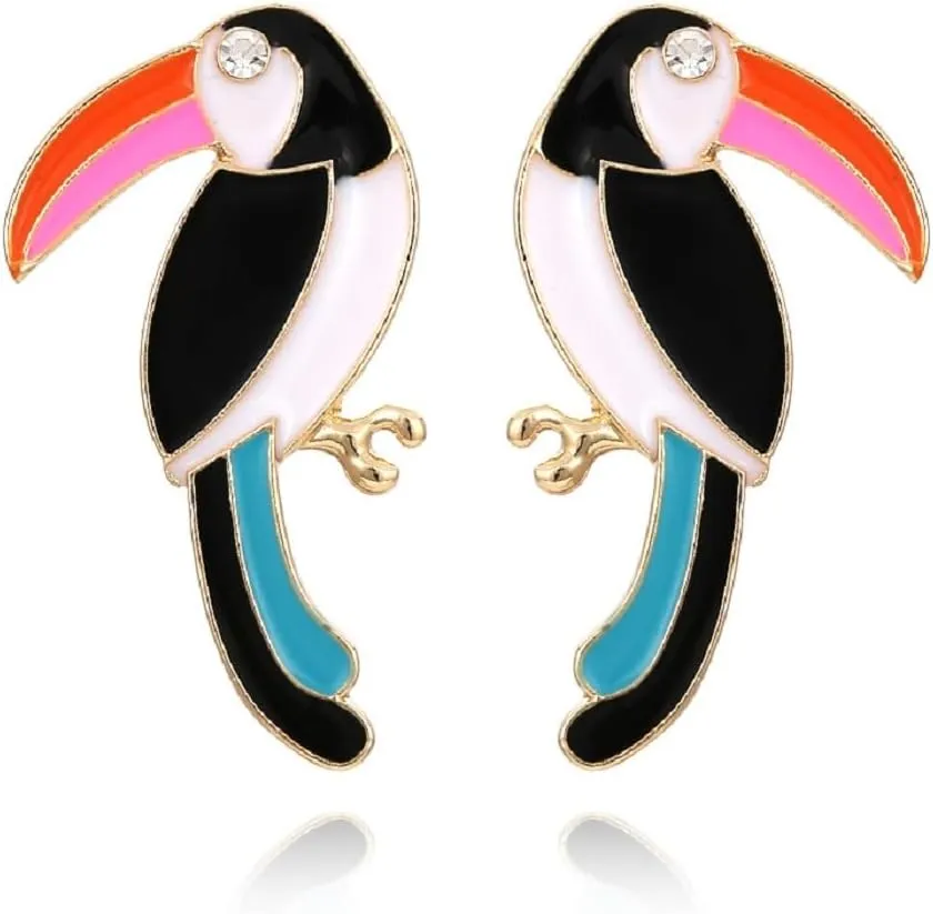 Parrot Toucan Earrings, Rhinestone Tropical Parrot Bird Dangle Earrings for Women, Bohemian Parrot Vacation Earrings for Ladies, Cute Animal Parrot Statement Earrings Summer Boho Jewelry