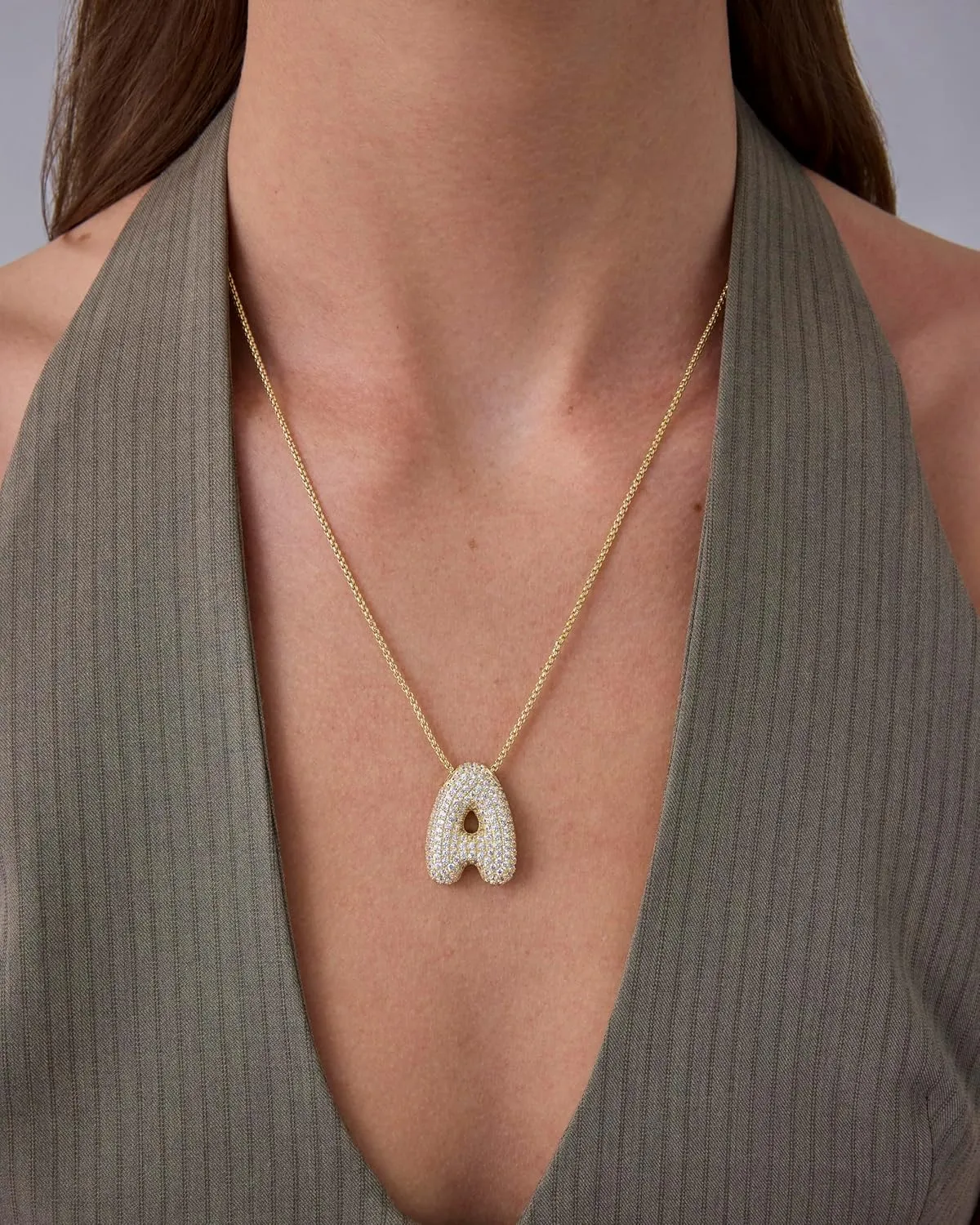 PAVOI 14K Gold Plated Cubic Zirconia Bubble Letter Initial Necklaces for Women | Gold Balloon Necklace Letter | Chunky Pendant Necklaces