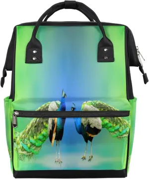 Peacock Family Diaper Bag Tote Large Capacity Waterproof with Adjustable Shoulder Strap and Pram Straps Mommy Bag for Hospital Beach Weekender Travel
