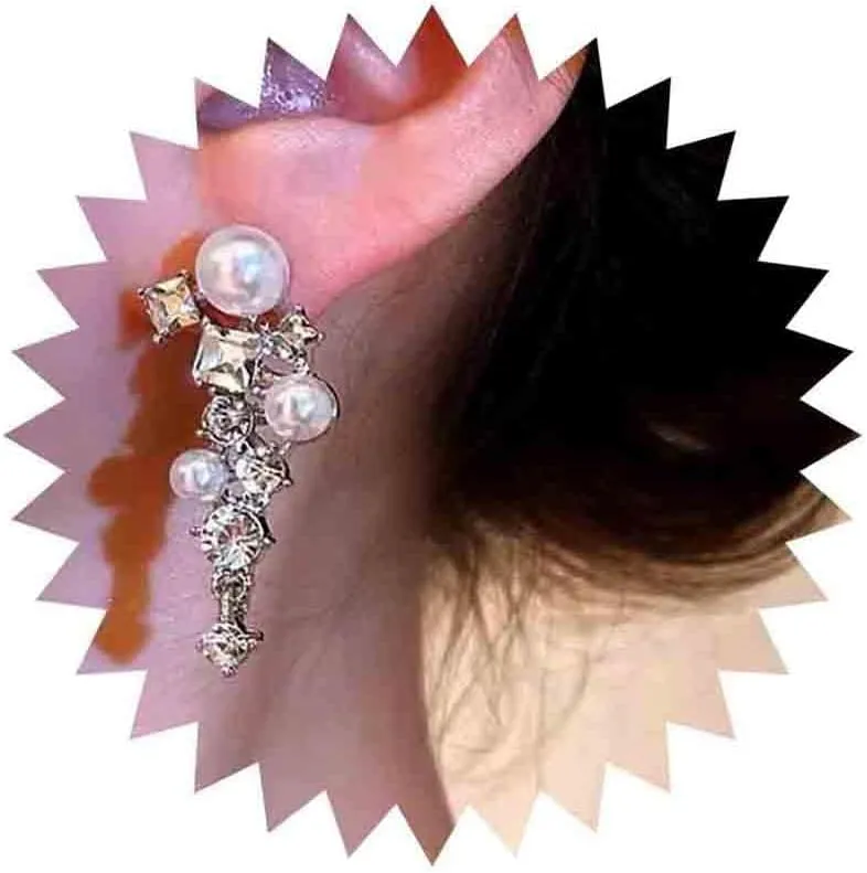Pearl Crystal Earrings Pearl Rhinestone Drop Earrings Wedding Chandelier Earrings Pearl Stud Earrings Silver Cluster Cz Earrings Bridal Statement Earrings Jewelry for Women