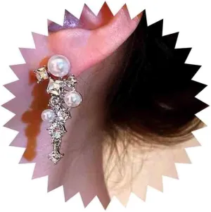 Pearl Crystal Earrings Pearl Rhinestone Drop Earrings Wedding Chandelier Earrings Pearl Stud Earrings Silver Cluster Cz Earrings Bridal Statement Earrings Jewelry for Women