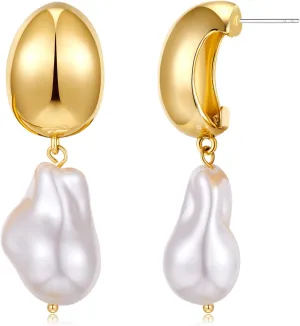 Pearl Drop Earrings for Women Vintage Statement Gold Pearl Dangle Earrings Chunky Earrings Fashion Jewelry