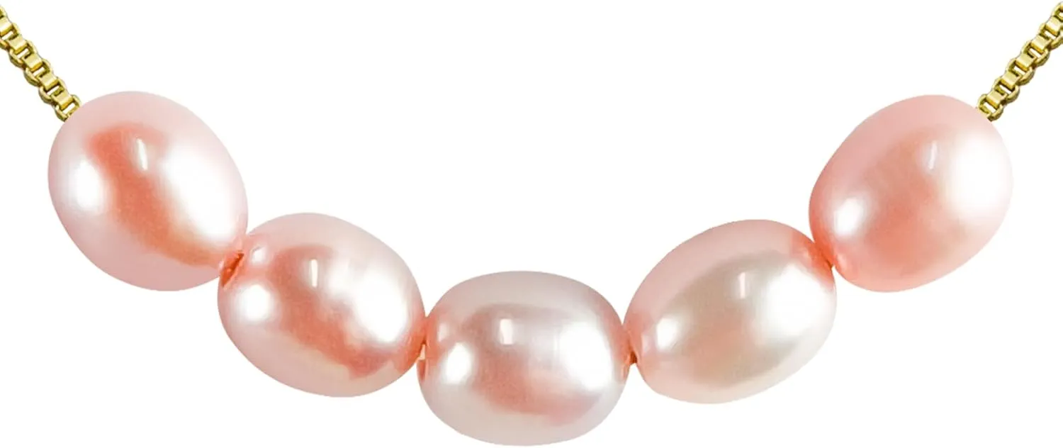 PEARLIE Gold Necklace for Women, Unique Pink Freshwater Pearl Beads 4-4.5mm, Handmade Choker Necklaces Delicate Chain Pearl Pendant Necklace Nnhance the Neckline