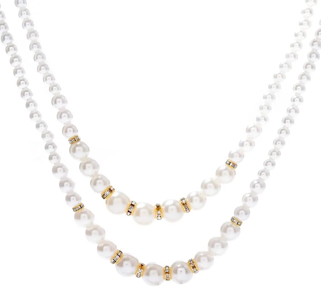 Pearls Long Layered Necklaces Gold 1920s Gatsby Crystal Beads Necklaces Prom Jewelry Accessories for Women