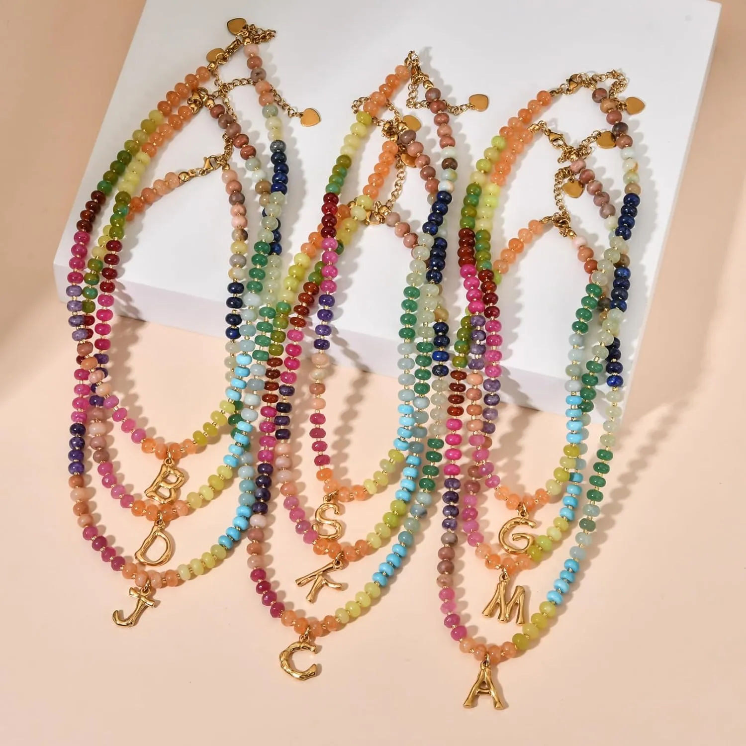 Personalized Colorful Beaded Initial Necklaces for Women Boho Summer Beach Stone Letter Choker Necklace