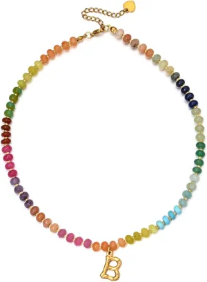 Personalized Colorful Beaded Initial Necklaces for Women Boho Summer Beach Stone Letter Choker Necklace