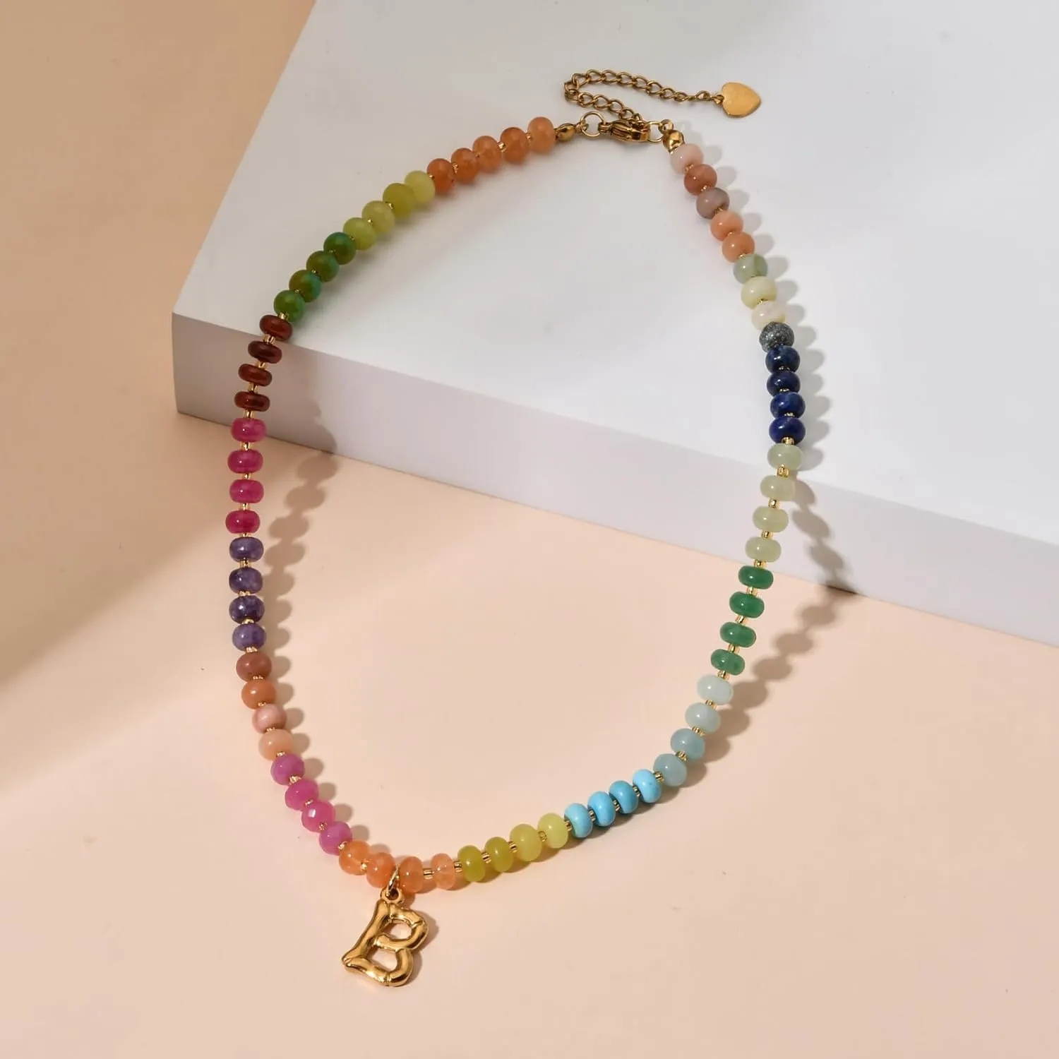 Personalized Colorful Beaded Initial Necklaces for Women Boho Summer Beach Stone Letter Choker Necklace