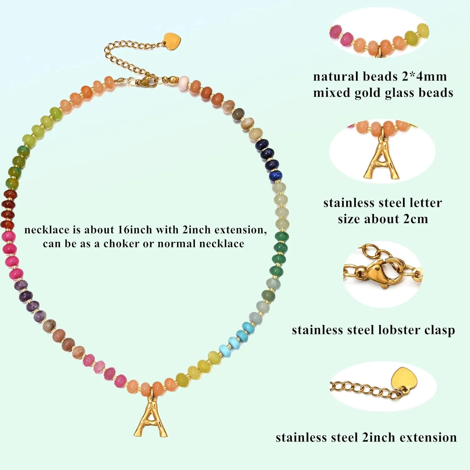 Personalized Colorful Beaded Initial Necklaces for Women Boho Summer Beach Stone Letter Choker Necklace