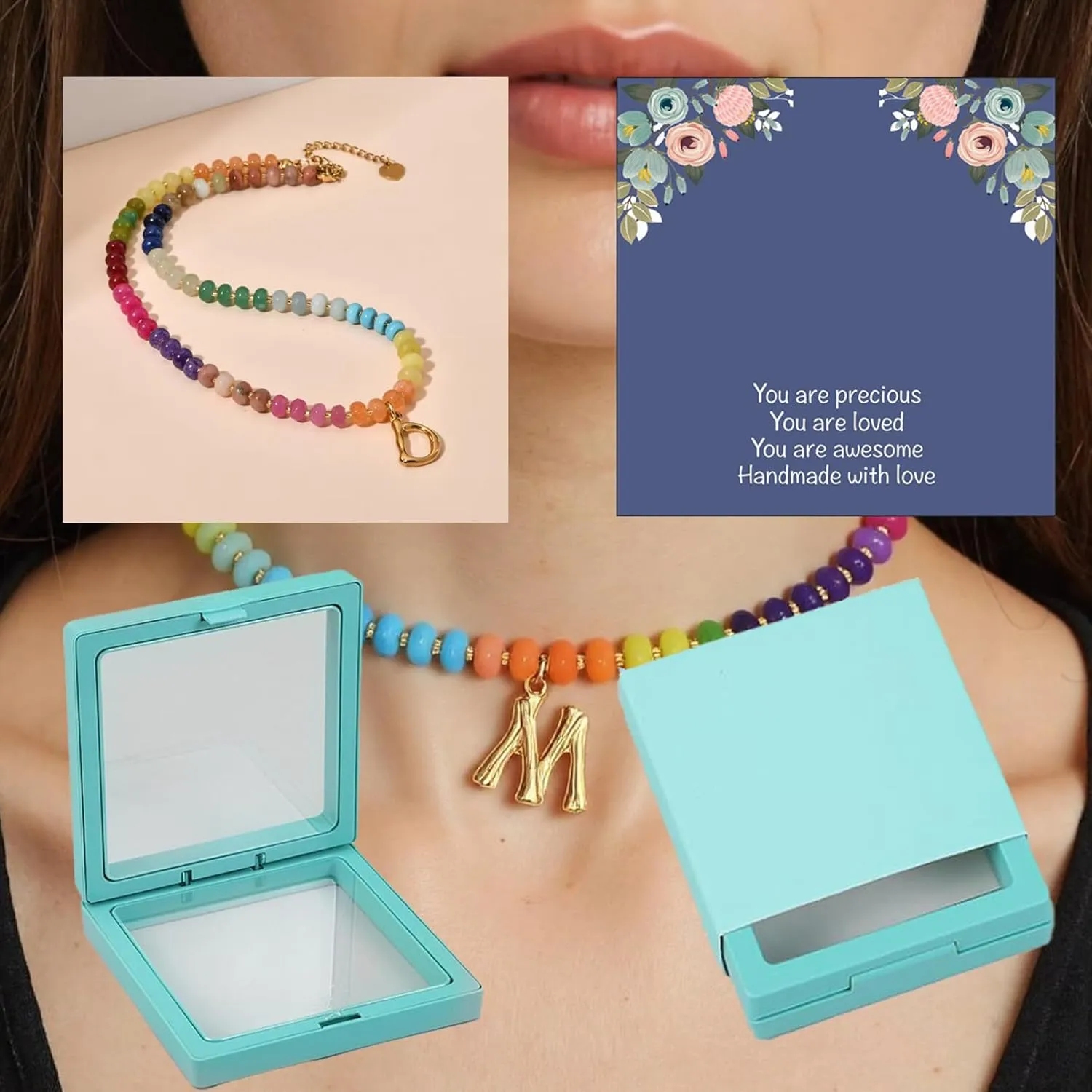 Personalized Colorful Beaded Initial Necklaces for Women Boho Summer Beach Stone Letter Choker Necklace