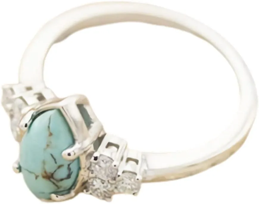 Pingyongchang 3 PCS Ring Set Natural Turquoise Diamond Rings Silver Color Rings for Women Jewelry Sparkling Natural Gemstone