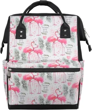 Pink Flamingo Patterns Diaper Bag Tote Large Capacity Waterproof with Adjustable Shoulder Strap and Pram Straps Mommy Bag for Hospital Beach Weekender Travel