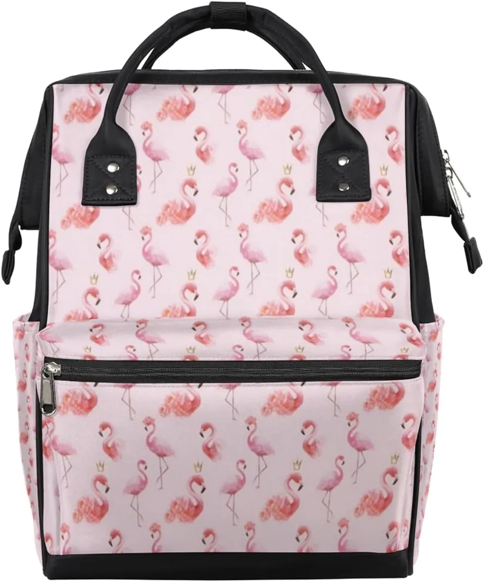 Pink Flamingos Pattern Diaper Bag Tote Large Capacity Waterproof with Adjustable Shoulder Strap and Pram Straps Mommy Bag for Hospital Beach Weekender Travel