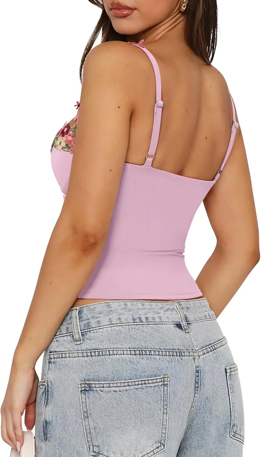 PINKMSTYLE Womens Sexy Floral Bustier Corset Tops Spaghetti Strap Tank Tops Y2K Going Out Tops