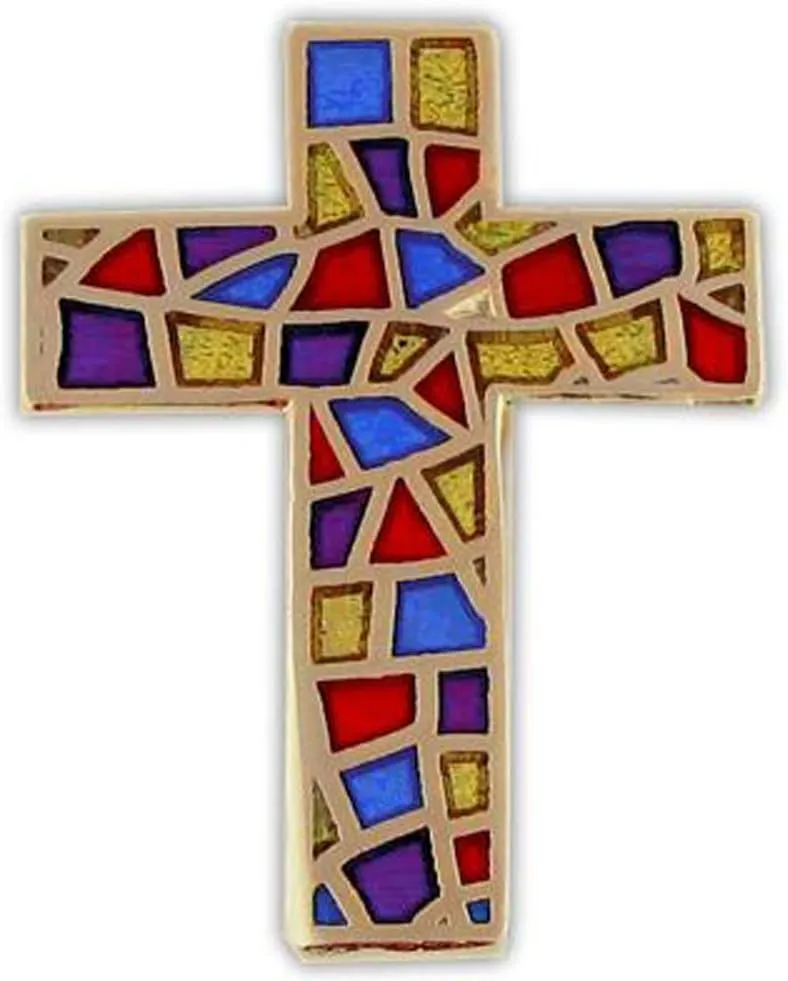 PinMart's Stained Glass Cross Religious Church Enamel Lapel Pin