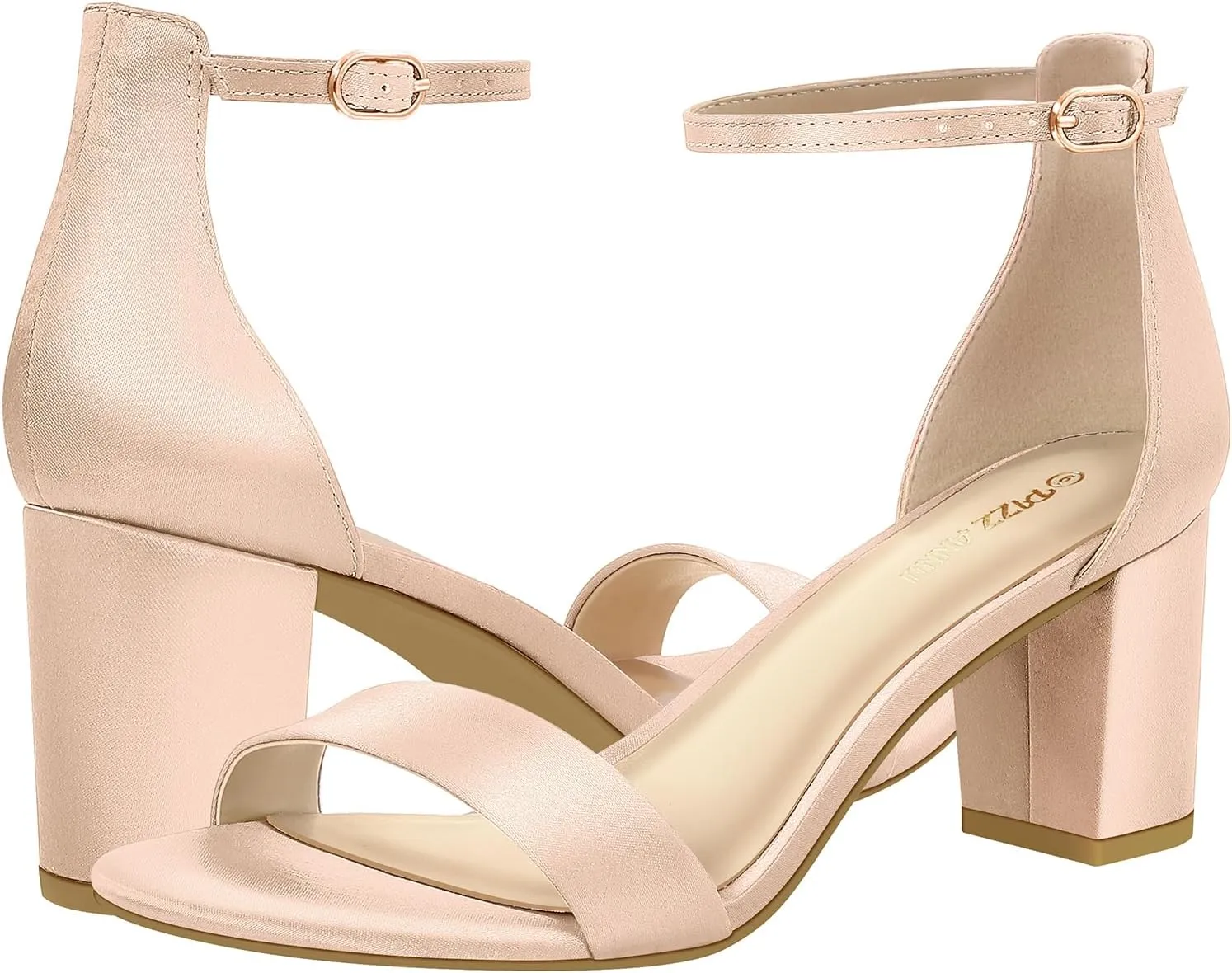 PIZZ ANNU Women's Open Toe Ankle Strap Low Block Chunky Heels Sandals Party Dress Pumps Shoes Strappy Buckle Sandals with 2.6" Tall Thick Heel Design