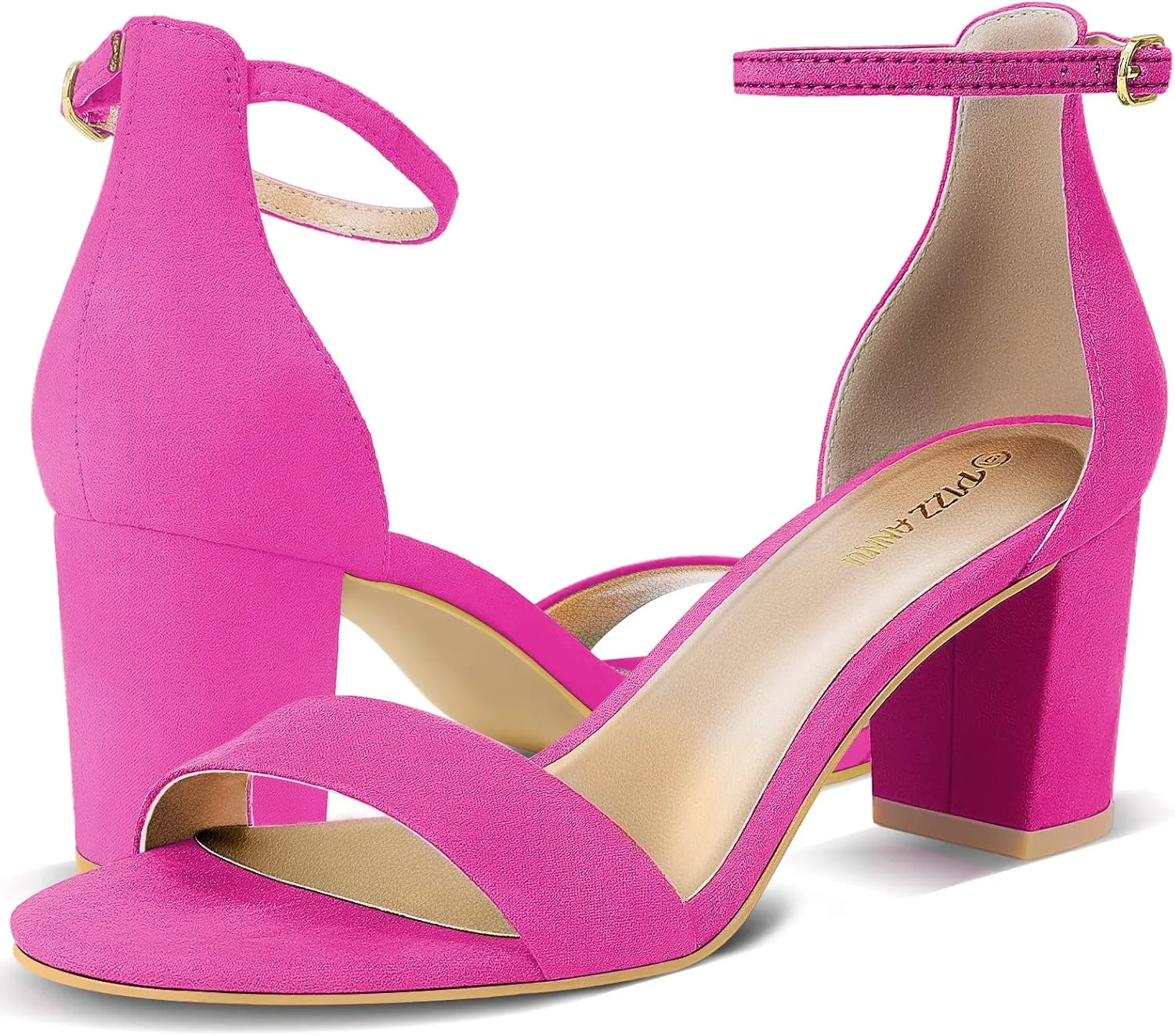 PIZZ ANNU Women's Open Toe Ankle Strap Low Block Chunky Heels Sandals Party Dress Pumps Shoes Strappy Buckle Sandals with 2.6" Tall Thick Heel Design