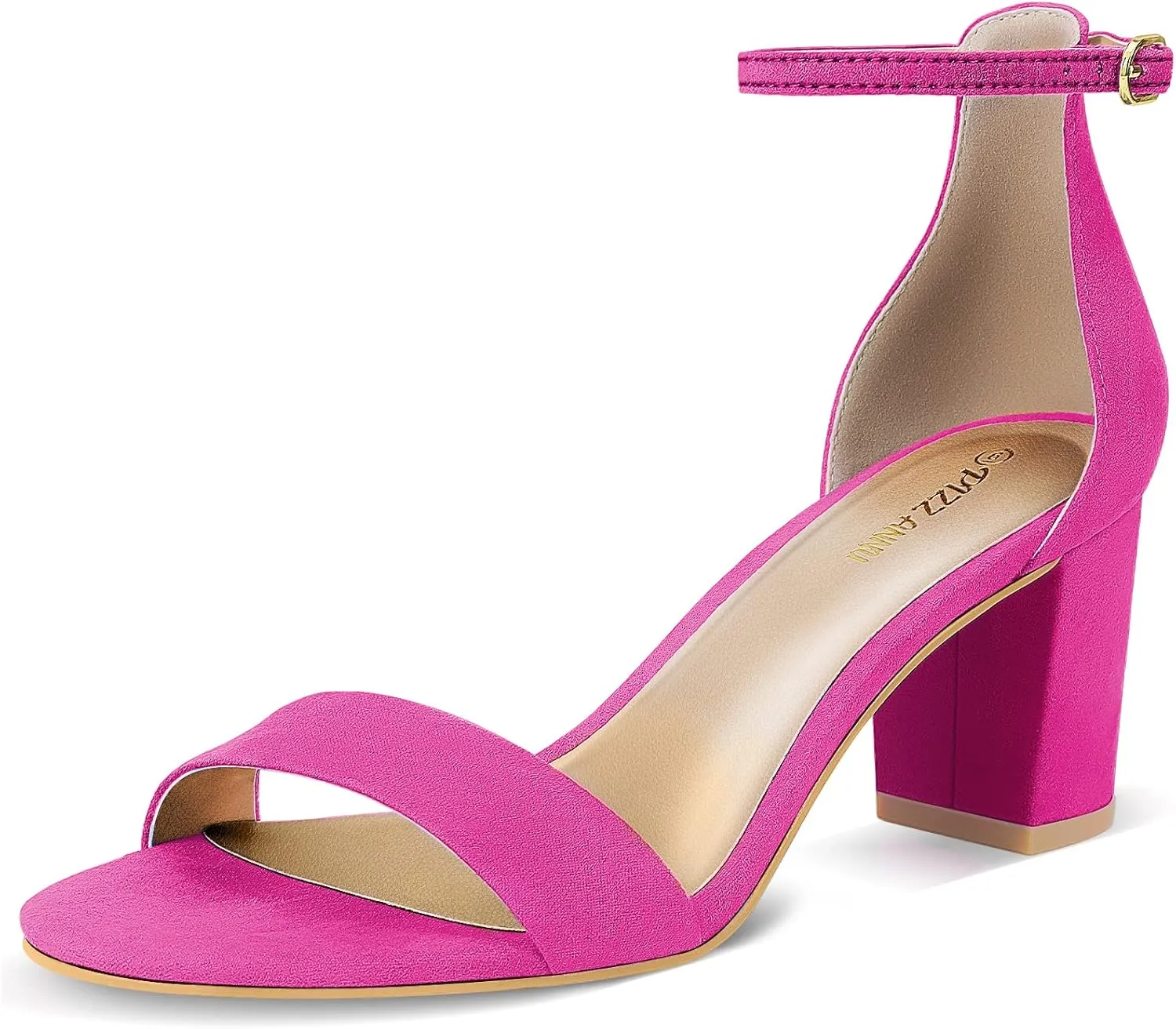 PIZZ ANNU Women's Open Toe Ankle Strap Low Block Chunky Heels Sandals Party Dress Pumps Shoes Strappy Buckle Sandals with 2.6" Tall Thick Heel Design
