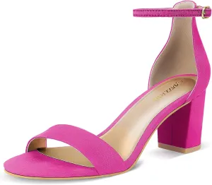 PIZZ ANNU Women's Open Toe Ankle Strap Low Block Chunky Heels Sandals Party Dress Pumps Shoes Strappy Buckle Sandals with 2.6" Tall Thick Heel Design