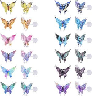 Plastic Post Stud Hoop Earrings for Sensitive Ears Multicolor Butterfly Flower Stud Earrings Set for Women