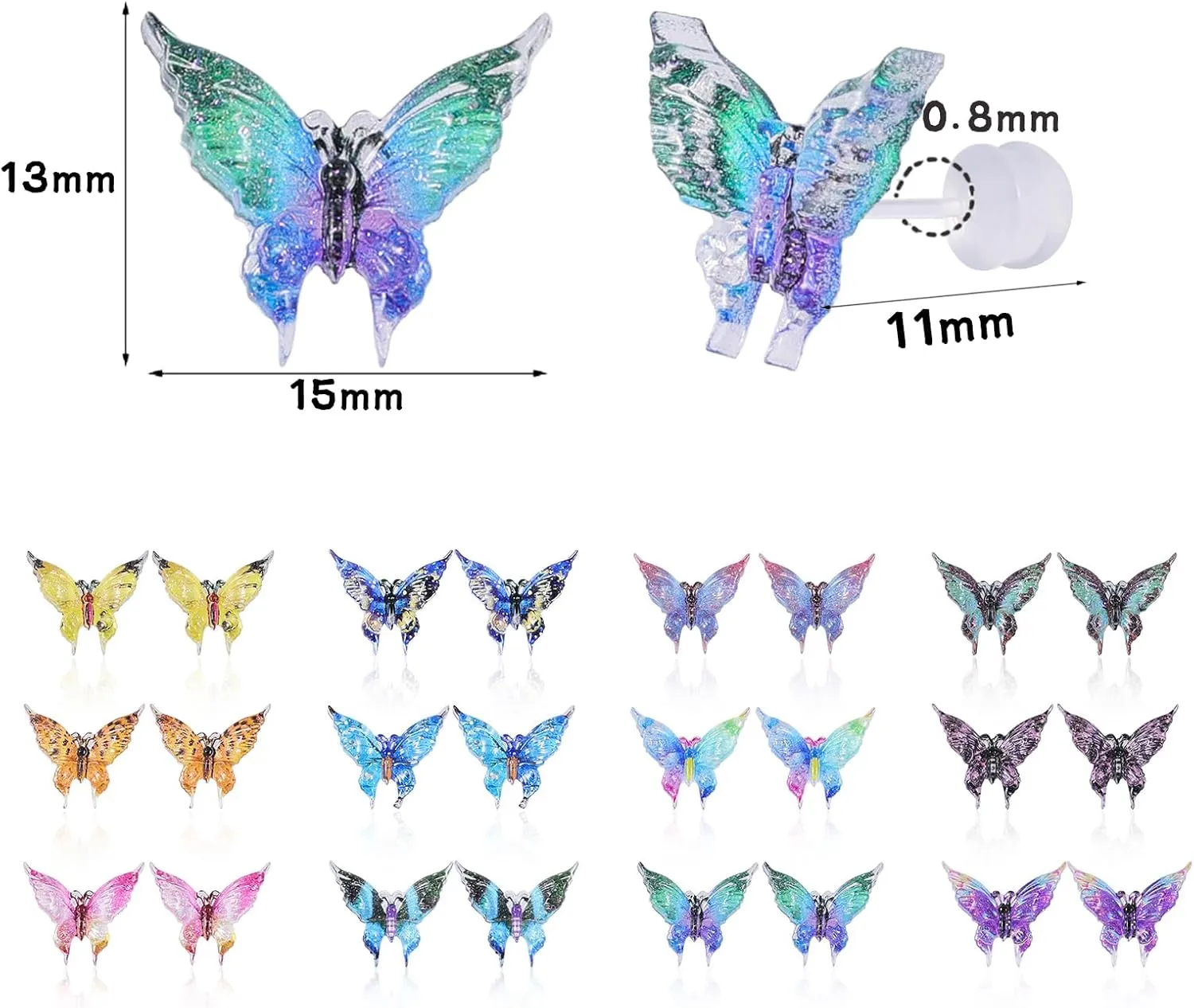 Plastic Post Stud Hoop Earrings for Sensitive Ears Multicolor Butterfly Flower Stud Earrings Set for Women