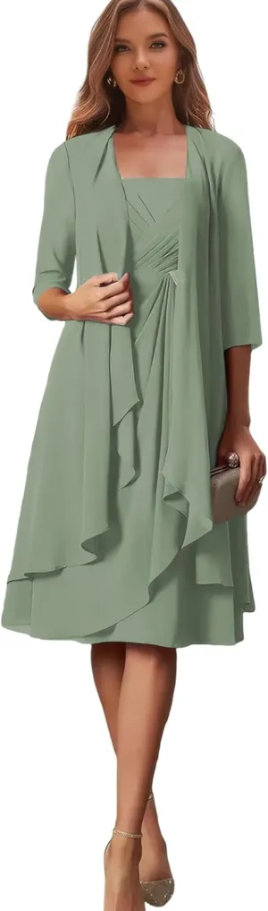 Plus Size Mother of The Groom Dress with Sleeves Chiffon Sage Green Formal Gowns and Evening Dresses US 26