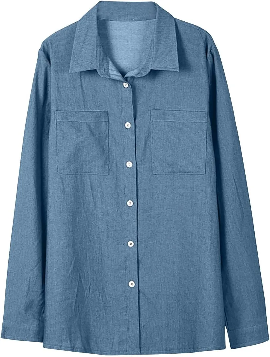 Plus Size Winter Coats for Women 2024 Casual Single Breasted Open Front Denim Tops Long Sleeve Jackets Outerwear