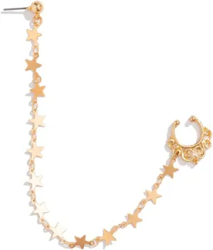 POYAMUSE Nose Ring to Ear Chain for Women - Elegant Indian Style Tassel Nose Chain - Pearl Rhinestone Star Pendant Nose Hoop and Ear Chain for Women