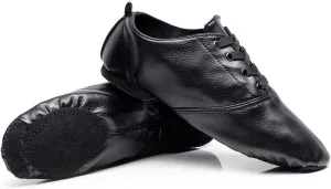 PU Leather Jazz Shoes for Women, Black Soft Jazz Dance Shoes for Women/Men/Big Kids/Girls/Adults, Yoga Practice Shoes for Dancing