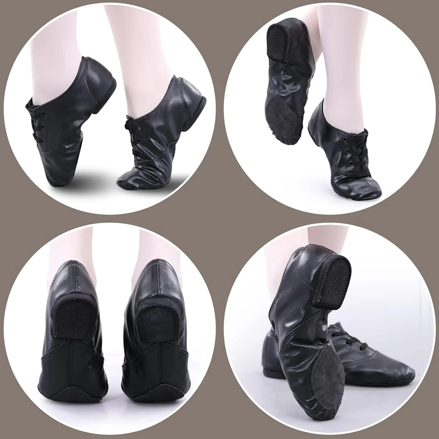 PU Leather Jazz Shoes for Women, Black Soft Jazz Dance Shoes for Women/Men/Big Kids/Girls/Adults, Yoga Practice Shoes for Dancing